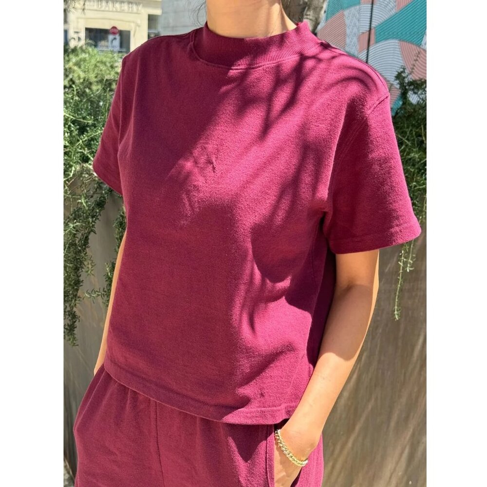 NWT Le Bon Shoppe Sunset Mock Neck Tee in Cabernet, M